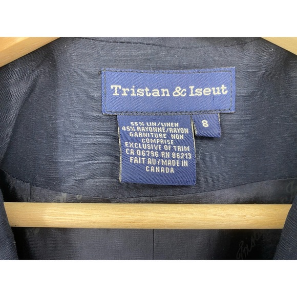 Tristan & Iseult Linen Blend Navy Button Blazer - Picture 6 of 6